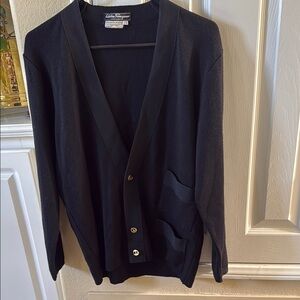 Salvatore Ferragamo virgin wool Elegant Black Cardigan gold logo buttons pockets